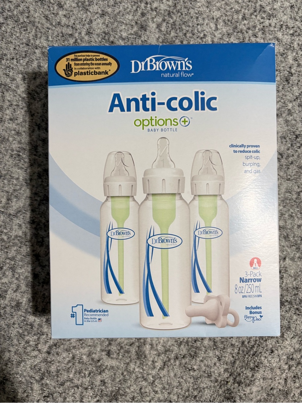 Dr. Brown's Anti-Colic Options+ Baby Bottle 3-Pack - White/Green